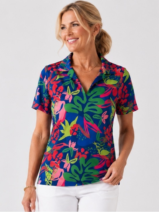 Katherine Way Tops - Katherine Way Tropical Scuba Top 2X Golf Resortwear Travel Shirt NWOT